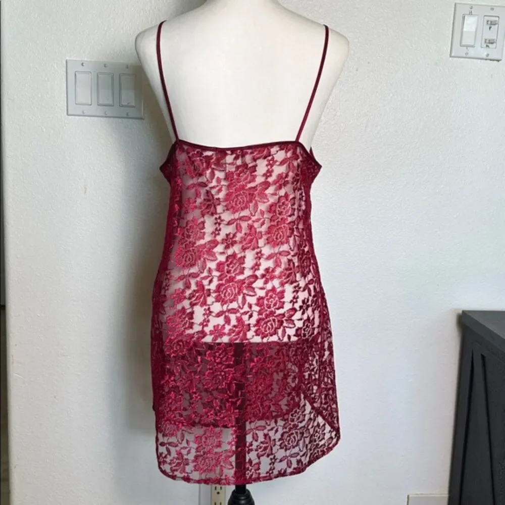 Vintage 90s Alexandria Nicole Lace Babydoll Lingerie Chemise Size Medium Red